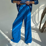 Zingj Spring 2023 New Commuter High Waist Loose Klein Blue Casual Pants And Women's Trousers-Outfit