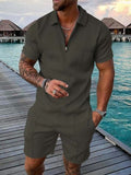 Zipper Lapel Shirts And Pockets Shorts Suits Mens Summer Outfits Fashion Streetwear Vintage Printed Two Piece Sets