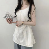 Tully lace side shirring layered bustier BlouseOutfit