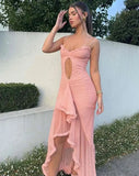 Hollow Out Ruffles Strap Midi Dress-Outfit