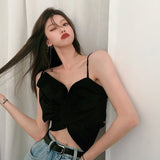 New Black Camisole Women French Design Beautiful Back Bow Cropped Tops Outwear Female