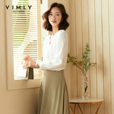 Women's Blouse Fashion V Neck Solid Buttons Puff Sleeve Autumn Clothes Office Lady Pullovers Female Chiffon Shirts