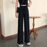 Leg Pants Women Pure Black Lace-up Korean Style Loose Leisure High Waists Female Spring Long Daily Trousers Streetwear