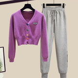 Zingj Summer Fashion Suit Female Net Red New Short Sweater Sweater With Sweatpants Casual Two Sets-Outfit