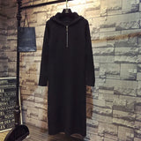 and winter fashion temperament new hooded long over-the-knee sweater dress women loose solid color knitted