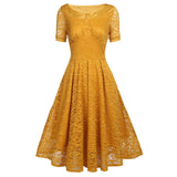 Summer Women Party Dress Vintage Solid Red Yellow Blue V Neck Sleeveless Lace Sundress Elegant Ladies Pleated Formal