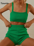 2022 Summer Y2K Knitted Print Shorts Suit Women Casual Tracksuit Sexy Strap Crop Top Shorts Two Piece Set Beach