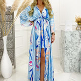 Autumn New Wish Sexy V-Tie Single-Breasted Floral Beach