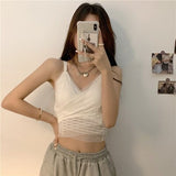 Women Mesh Slim Tops Hot Girls Summer Popular Teenagers Chic Solid V-neck Sexy Stylish Korean Style Mujer New