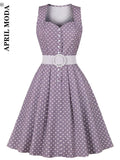 Dot 50s Womens Party Dresses for Women Retro Pleated Dresses Swing Cocktail Prom Rockabilly Bandage Sundress with