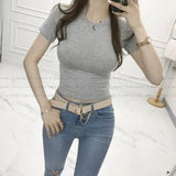 Basic T Shirt Women 2021 Elasticity T-Shirt Korean Style Short Sleeve Clothes Slim Tshirt Female Tee Shirt Femme Crop