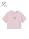 Knit T Shirt Spring Short Sleeve O-neck Slim Crop Top Femme Sexy Hollow Out T Shirt Vintage Fashion Streetwear Solid