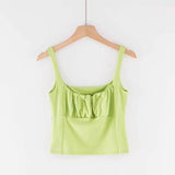 Fashion Ruched Green Women Tank Top Sexy haut femme Women crop top gothic Camis Casual