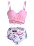 Swimsuit Mid Waist Bikini Women Swimwear Shell Starfish Print Tie Dye Padded Two-Pieces Bikini Set Bathing