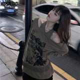 Women Letter Print Halter Top Sweatshirts Korean Y2k Fashion Pullover Long Sleeve Spring Autumn Casual Loose
