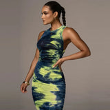 Women Autumn Summer Sleeveless Printed Bodycon Slim Package Hip Dress 2021 Female Clothing Streetwear Wholesale
