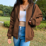 Y2K Print Green Women Hoodies Oversized 2022 Autumn Winter Zip Up Hoodie Vintage Casual Long Sleeve Hooded