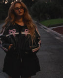 Black Bow Faux Leather Biker Jacket- Outfit