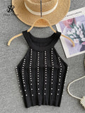 Hotsweet Pearls Women Tops Strapless Backless Slim Fit Senior 2024 Korean Style Fashion Streetwear Mini Knitted