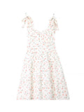 Floral Print Dresses Women Casual Chic Sexy V-neck Backless Pleated Dress Slit Lace-up Sleeveless Y2k Mini Vestidos