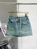 Denim Bow Polka Dot Printed Butterfly Chain Mini Skirt- Outfit