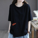T-shirt 100% Cotton Short Sleeves Korean Fashion Loose Plus Size Female Top Round Neck Pullover Women's Clothing