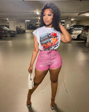 Leather Women Shorts High Waist Lace Up Folds Skinny Trousers 2022 Summer Cycling Shorts Sexy Night Club Party Short