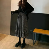 Black 2pcs Set Back Tie V-Neck Short Sweater Pullover +Long-Sleeved Ruffled Floral Dress Women Korean 2021 Elegant