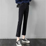 Jeans Women Straight Slim Denim Plus Size Korean Style Side Slit Ankle-length College Trendy All-match Female Bottom