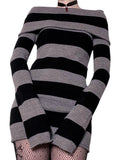 Y2K Vintage Fashion Stripe Bodycon Autumn Women's Dress Knit 90s Aesthetic Elegant Sweater Dresses Club Basic