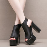 Heel 14 Cm Roman Sandals Women's Banquet Wearing Fish-Mouthed Shoes Thick-Soled Waterproof Trolley Model Model Show