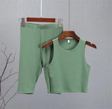 Summer Skinny Tank Sets Women Harajuku Fashion Casual Two Pieces Cotton Vest High Waist Knitted Shorts Female Sexy