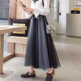 2021 New Summer Vintage Skirt Womens Elastic High Waist Tulle Skirts Long Beach Mesh Skirt Female Spring Women