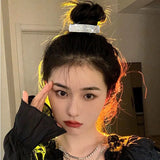 Women Elegant Luxury Rhinestone Tassel Ponytail Hair Claws Lady Sweet Meatball Hair Clips Headband Fashion Hair
