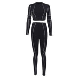 pieces set tracksuit long sleeve crop top letters print elastic high waist leggings sportswear slim outfit 2020 women