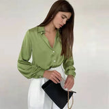 Satin Shirts Women Fashion Tops 2023 Spring Solid Long Sleeve Blouses Vintage Shirt Casual Loose Buttons Female