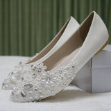 Flat-Bottomed Tip Diamond Lace Wedding Shoes Bridal Shoes Dancing Bridesmaid Shoes Comfortable Flat Heel Single