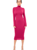 Black Turtleneck Sexy Women Dress Autumn Long Sleeve Skinny Midi Boydcon Casual Blue Plush Knee-Length