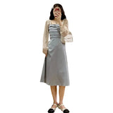 Zingj Plus-Size Temperament Dress Female Fat MM Square Collar Gentle Wind French Tea Break Skirt Closed Waist Show Thin Fairy Skirt-Outfit