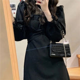 Lace Vintage Dress Women Fashion Puffer Sleeve Elegant One Piece Dress Korean 2022 Spring High Street Slim Midi Dress