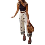 New Women's Fashion Print Bohemian Beach Vacation High Waist Wide Leg