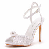 Mouth High Heel Sandals 10 Cm White Pearl High Heel Women Sandals Banquet Wedding Dress Wedding Dress Bridal