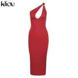 Cut Out Sexy Midnight Clubwear Maxi Dresses Solid One Shoulder Birthday Outfit For Women Slim Bodycon Party