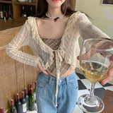 Thin Ruffles Tops Women Sunscreen Blouses Vintage Breathable Cropped All-match Basic Slim Tender