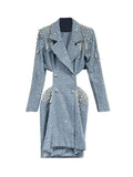 Sexy Double Buckle Skirt 2025 New Lumbar Heavy Industry Nail Bead Design Feeling Long-Sleeved Suit