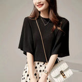 Wan Feminine Taste Splicing Flounce Sleeve Comfortable Round Collar Knitting Five Minutes Sleeve Jacket