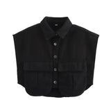 Women's Dress 2025 Solid Color Big Pocket Sleeveless High-End Feel Cardigan Polo Collar Denim Shirt Top
