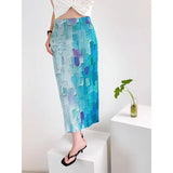 Folded New Temperament Gentle Elegant Impact Color Print Dress Female Design Sense Of Minority Gradient