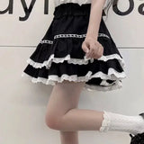 Black Lace Trim Ruffles Mini Skirt- Outfit