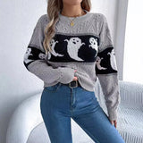 And Winter Live Halloween Theme Ghost Bump Color Long-Sleeved Jacket Sweater Women's